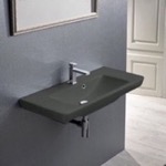 Bathroom Sink, CeraStyle 068309-U-97, Rectangular Matte Black Ceramic Wall Mounted or Drop In Sink